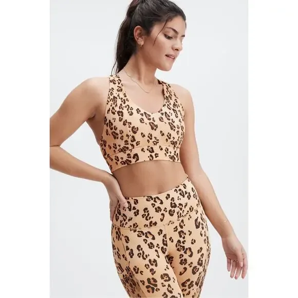 Fabletics Pump Two Piece Set Desert Leopard Womens Small New Active Athleisure - Picture 12 of 16